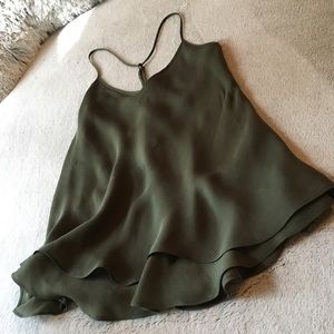 Olive green Anthropologie ruffle silk tank top